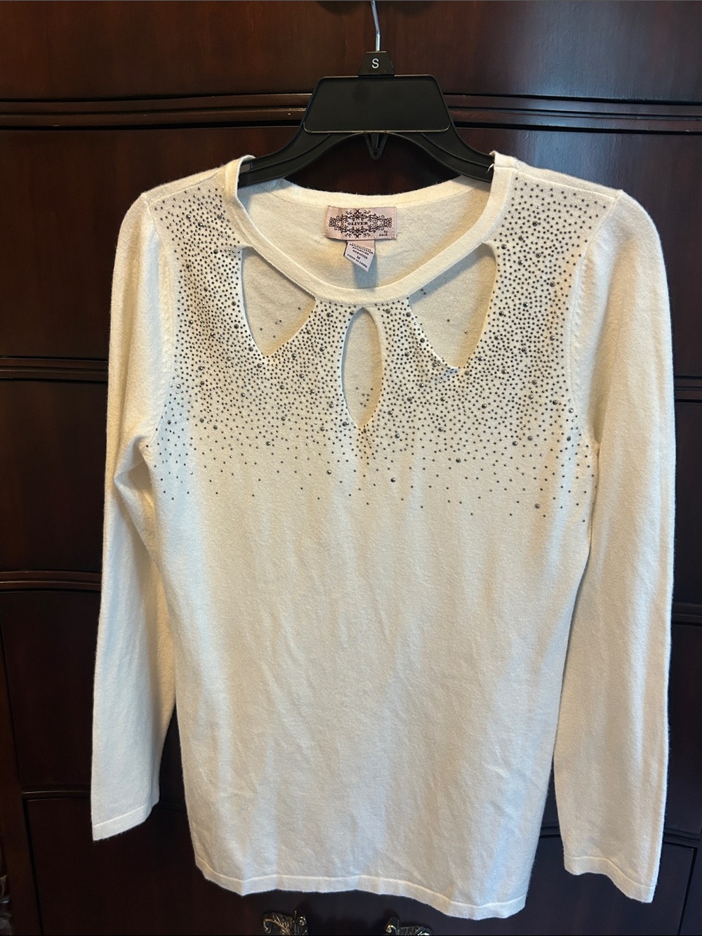 Olivers Cream Long Sleeve Keyhole Sweater with Rhinestone Detail